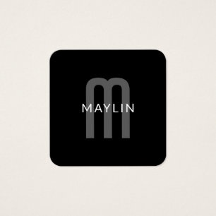 Modern ogende monogrammed naam   Zwart Grijs Wit Vierkante Visitekaartjes