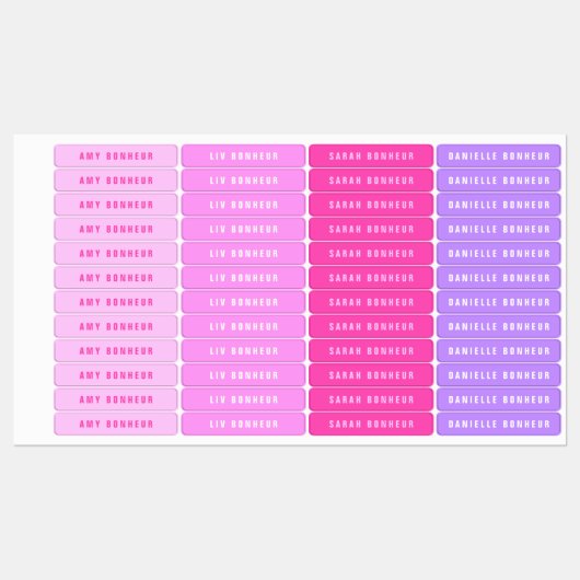 Modern ogende namen | Roze & Paarse Iron-on Labels (Vel)