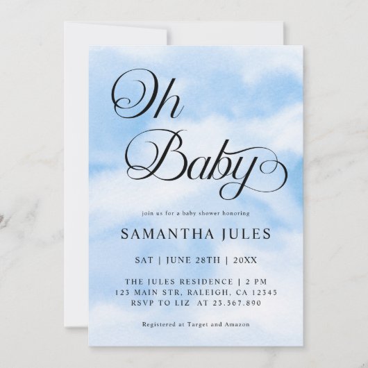 Modern Oh Baby Clouds Theme Baby shower Kaart (Voorkant)