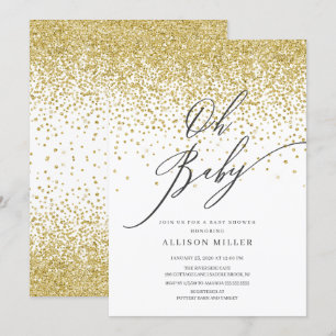 Modern Oh Baby Gold Glitter Baby shower Kaart