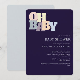Modern Oh Baby Navy Baby Shower Kaart