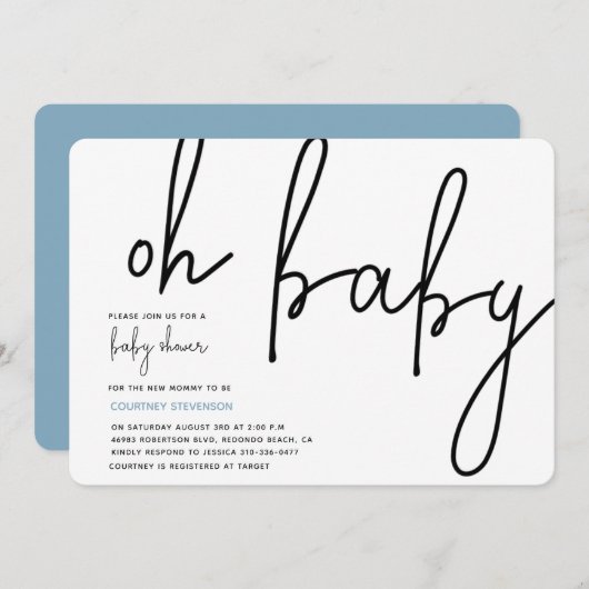 Modern Oh Baby Uitnodiging (Voorkant / Achterkant)
