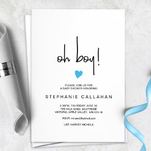 Modern Oh Boy Blue Heart Baby shower Kaart