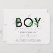 Modern Oh Boy Blue Tropical Greenery Baby shower Kaart (Voorkant)