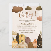 Modern Oh boy bruin boho Baby shower Kaart (Voorkant)
