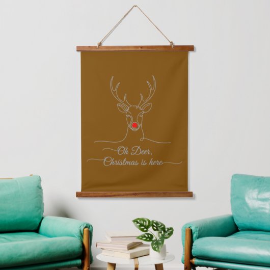 Modern "Oh Deer" Minimalistisch Kerstrendier Hangend Wandkleed (Woonkamer)