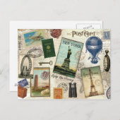 modern oldtimingreiscollage briefkaart (Voorkant / Achterkant)