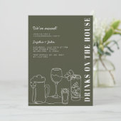 Modern Olijfgroen Housewarming Party Kaart (Staand voorkant)