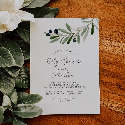 Modern Olive Branch Baby shower Kaart