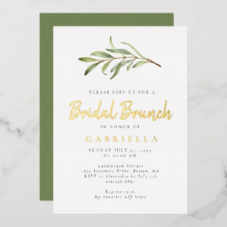 Modern Olive Branch Bridal Brunch Gold Folie Uitnodiging