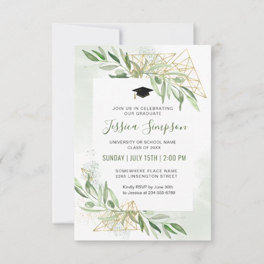 Modern Olive Branch Greenery Photo Afstuderen Kaart (Voorkant)