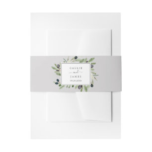 Modern Olive Branch   Grijze bruiloft Uitnodigingen Wikkel