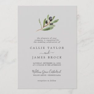 Modern Olive Branch   Grijze officiële bruiloft Kaart