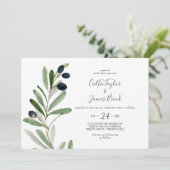 Modern Olive Branch Horizontal Wedding Kaart (Staand voorkant)