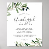 Modern Olive Branch Unplugged Ceremony Sign Poster (Voorkant)