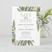 Modern Olive Branch Wedding Save The Date (Staand voorkant)