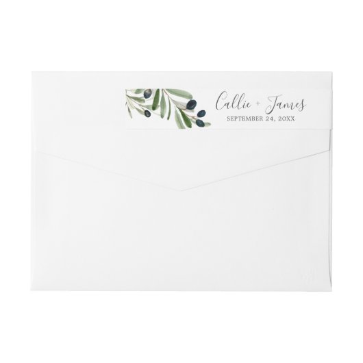 Modern Olive Branch Wedloop rond label (Achterkant)