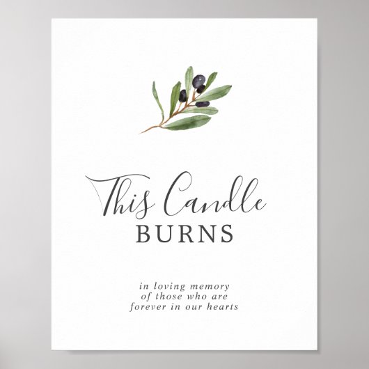 Modern Olive Candle Burns Wedding Memorial Sign Poster (Voorkant)
