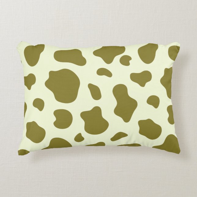Modern Olive Green Cow Print Accent Kussen (Voorkant)
