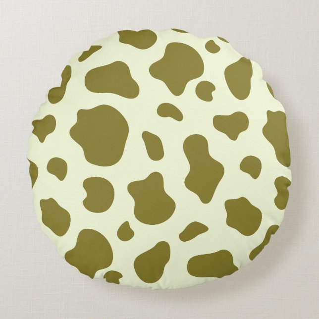 Modern Olive Green Cow Print Rond Kussen (Voorkant)