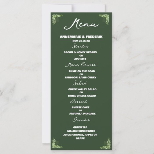 Modern Olive Green Dinner Menu (Voorkant)