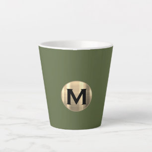 Modern Olive Green Gold Monogram Latte Mok
