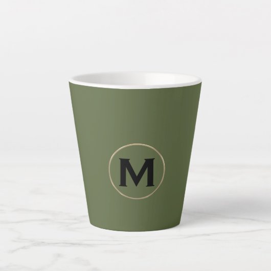 Modern Olive Green Gold Monogram Latte Mok (Voorkant)