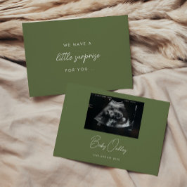 Modern Olive Green "Little Surprise" Pregnancy Aankondiging