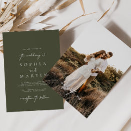 Modern Olive Green Photo Wedding Invitation Kaart