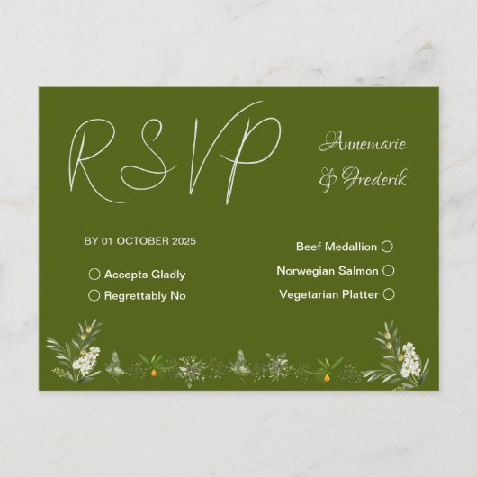 Modern Olive Green RSVP Uitnodiging Briefkaart (Voorkant)