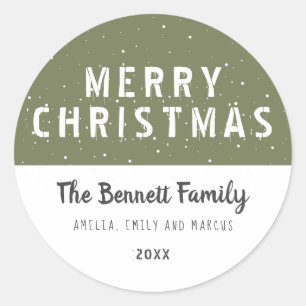 Modern Olive Green Typografie Merry Kerstry Ronde Sticker