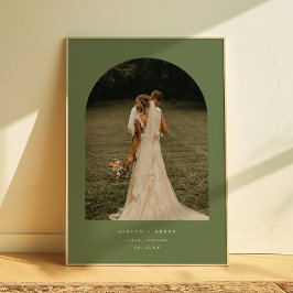 Modern Olive Green Wedding Couple Photo Arch Poster