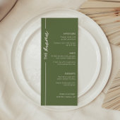 Modern Olive Green Wedding Menu