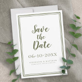 Modern Olive Green Wedding Script Simple Classic Save The Date