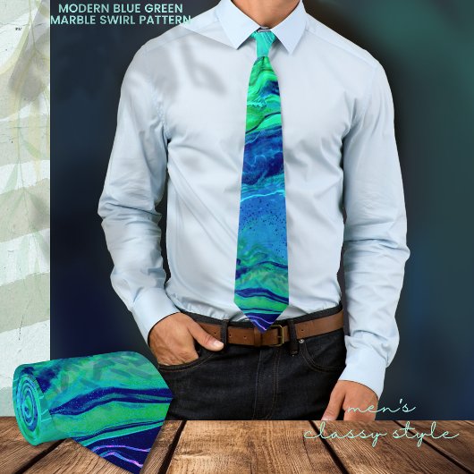 Modern Ombre blauw groen wervelpatroon Stropdas