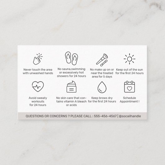 Modern Ombre Brows Aftercare PMU Brow Instructions Visitekaartje (Achterkant)