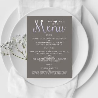 Modern Ombré Typography Paars & Gray Wedding Menu