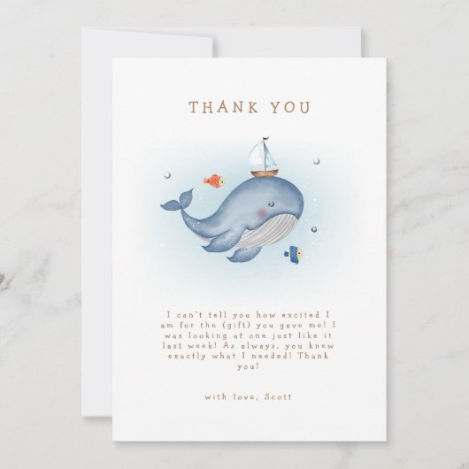 Modern onder het See Whale Nautica Baby shower Bedankkaart (Voorkant)
