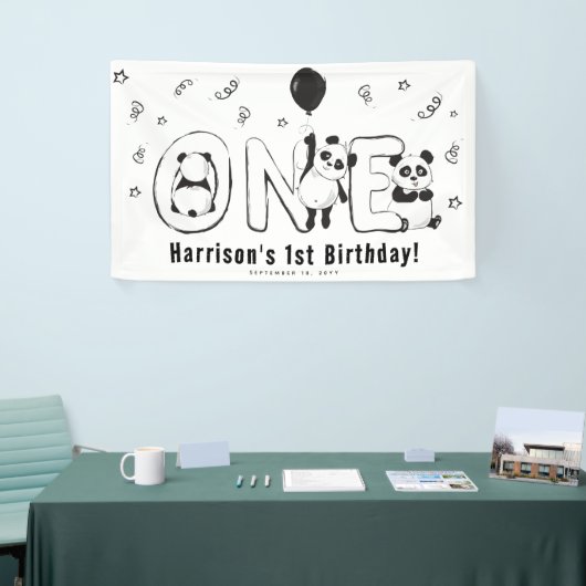 Modern ONE Panda 1e verjaardag Spandoek (Beurs)