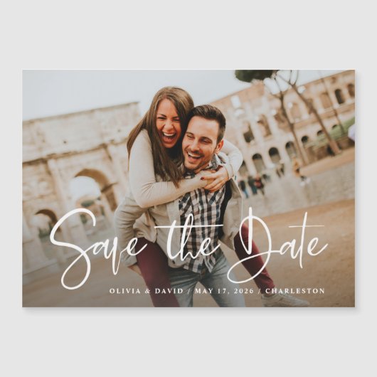 Modern One Photo Wedding Sla de Date Kaart op (Voorkant)