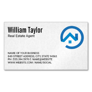 Modern onroerend goed Blue Logo Damaskpatroon Magnetisch Visitekaartje
