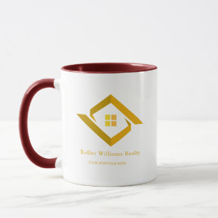 Modern onroerend goed wit en gouden aangepast logo mok