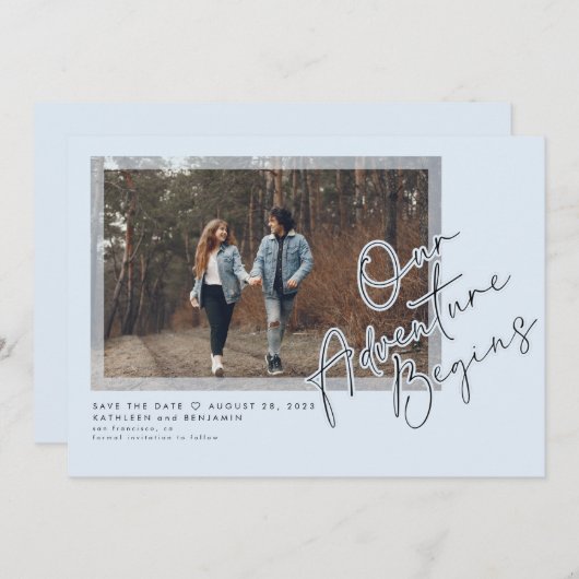 Modern Ons Avontuur Begint De Datumfoto Opslaan Save The Date (Voorkant / Achterkant)