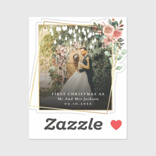 Modern ons eerste kerstfeest als de heer en mevrou sticker (Vel)
