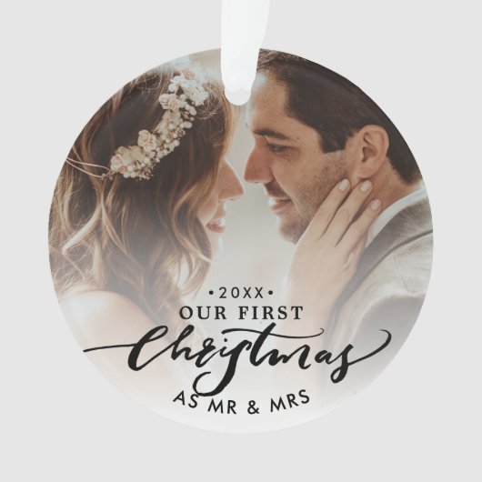 Modern 'Ons eerste kerstfeest als Mr & Mrs' Foto Ornament (voorkant)