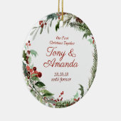 Modern ons eerste kerstfeest samen keramisch ornament (Rechts)