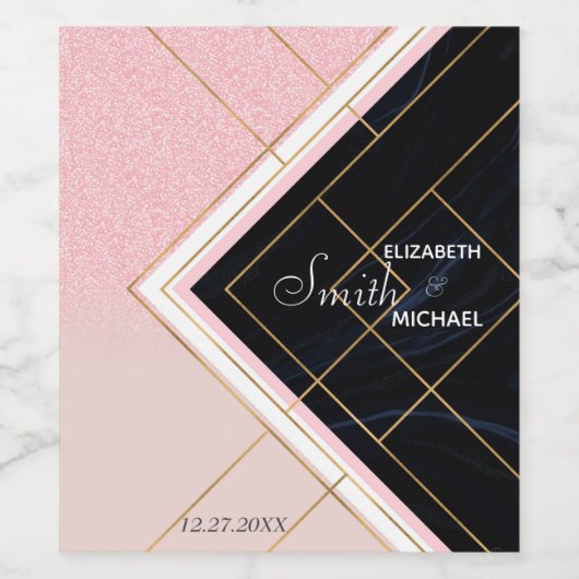 Modern ontwerp voor geometrische roze goudlijnen wijn etiket (Enkel label)