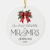 Modern Onze eerste kerst als meneer en mevrouw Fot Keramisch Ornament (Voorkant)