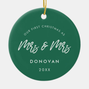 Modern Onze eerste kerst als mevrouw en mevrouw Gr Keramisch Ornament