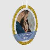 Modern Onze Eerste Kerstmis Getrouwd 2 foto's Ornament (voorkant)